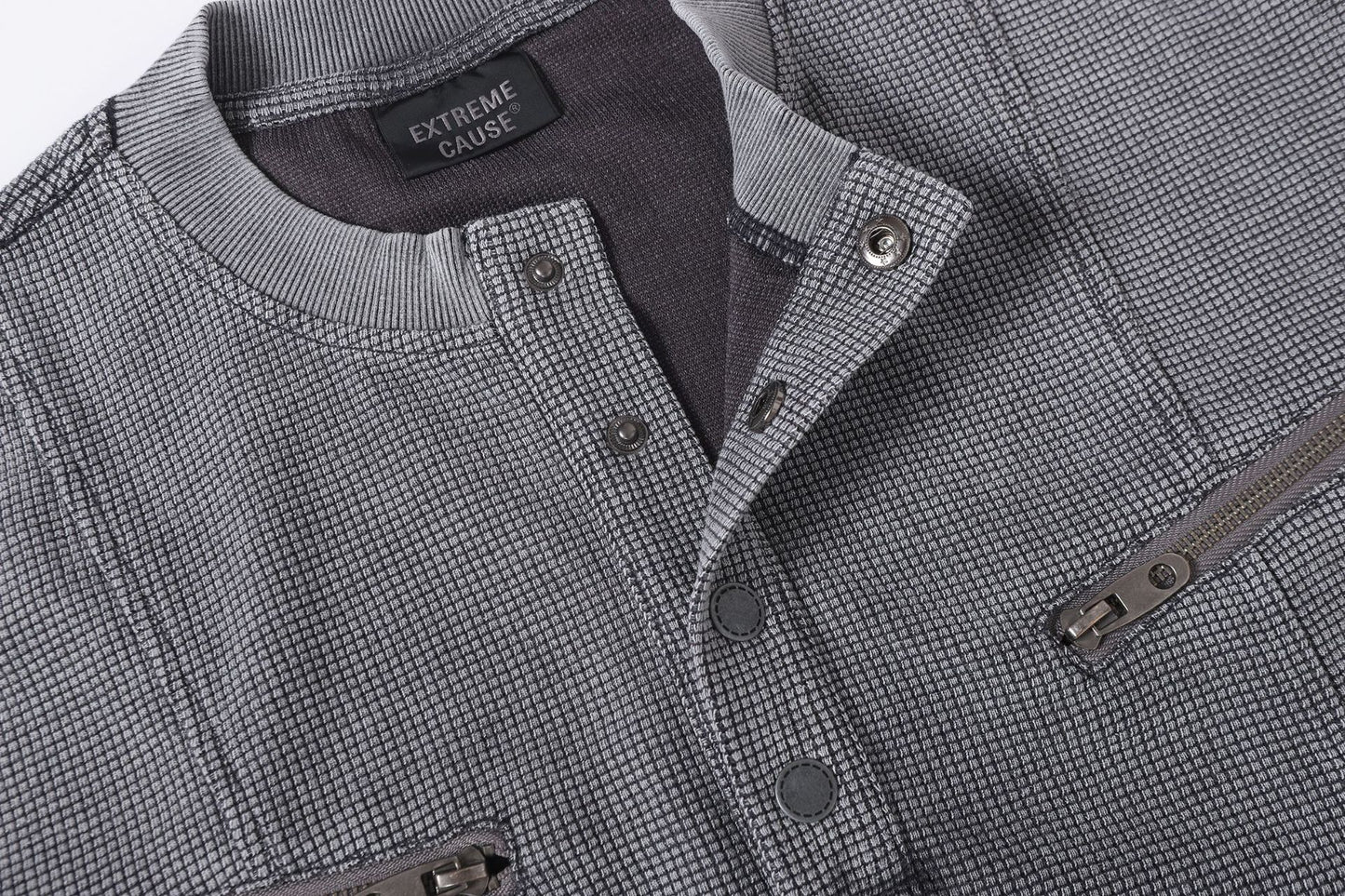 Half-Open Collar Check Wash Damage Short Sleeve T-Shirt WN25643