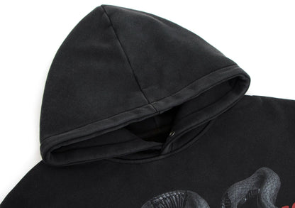 Washed Snake Print Pullover Hoodie WN23061