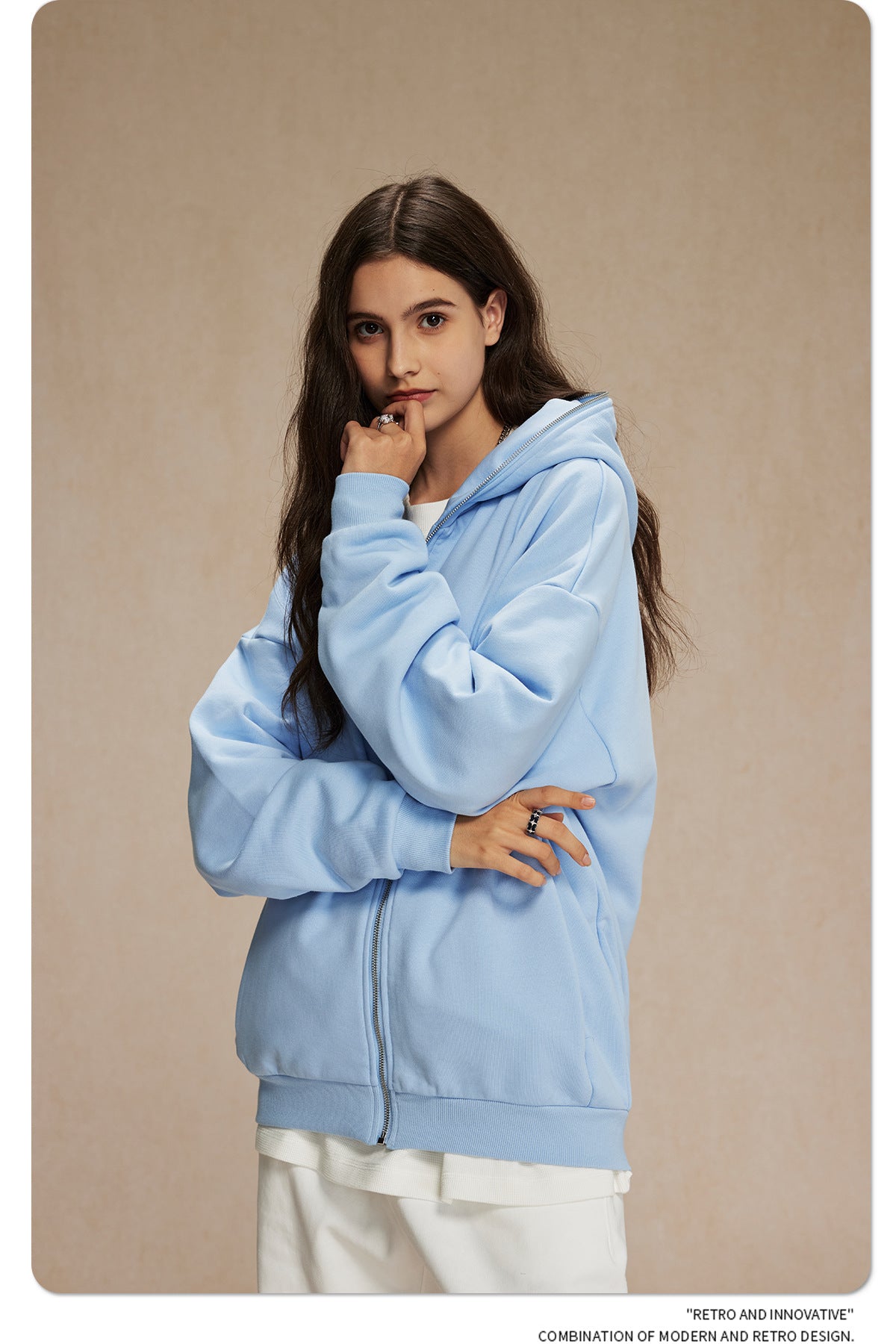 Oversize Plain Zipper Hoodie WN9971