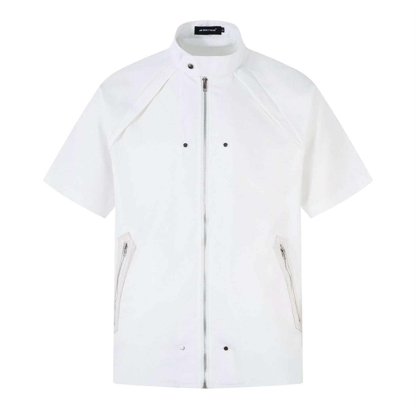 Stand Neck Zipper Structured Short Sleeve Shirt Jacket WN26873