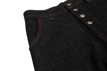 Contrast Stitch Panel Curved Wide Leg Denim Jeans WN25910