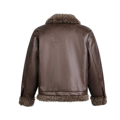 Fake Fur Collar Fleece Lining PU Leather Jacket WN21875