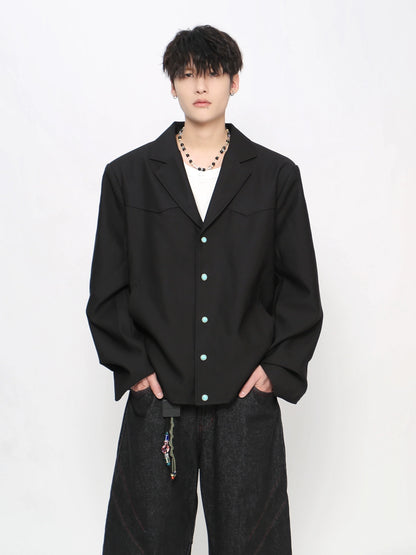 Color Black Shoulder-Pad Tailored Jacket WN21024