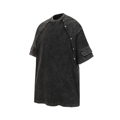 Metal Stud Patchwork Asymmetric Deconstructed Short Sleeve T-Shirt WN27906