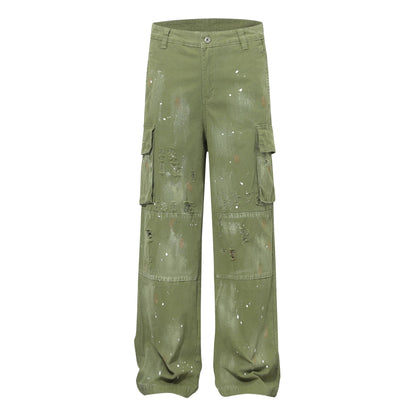 Damage Paint Splatter Multi Pocket Cargo Pants WN26031