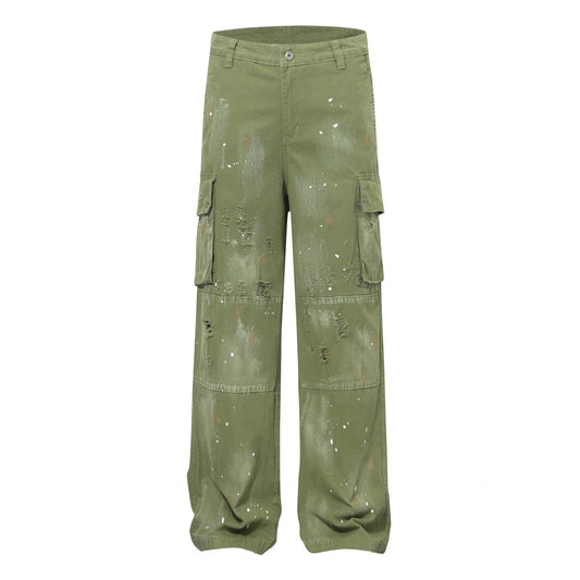 Damage Paint Splatter Multi Pocket Cargo Pants WN26031
