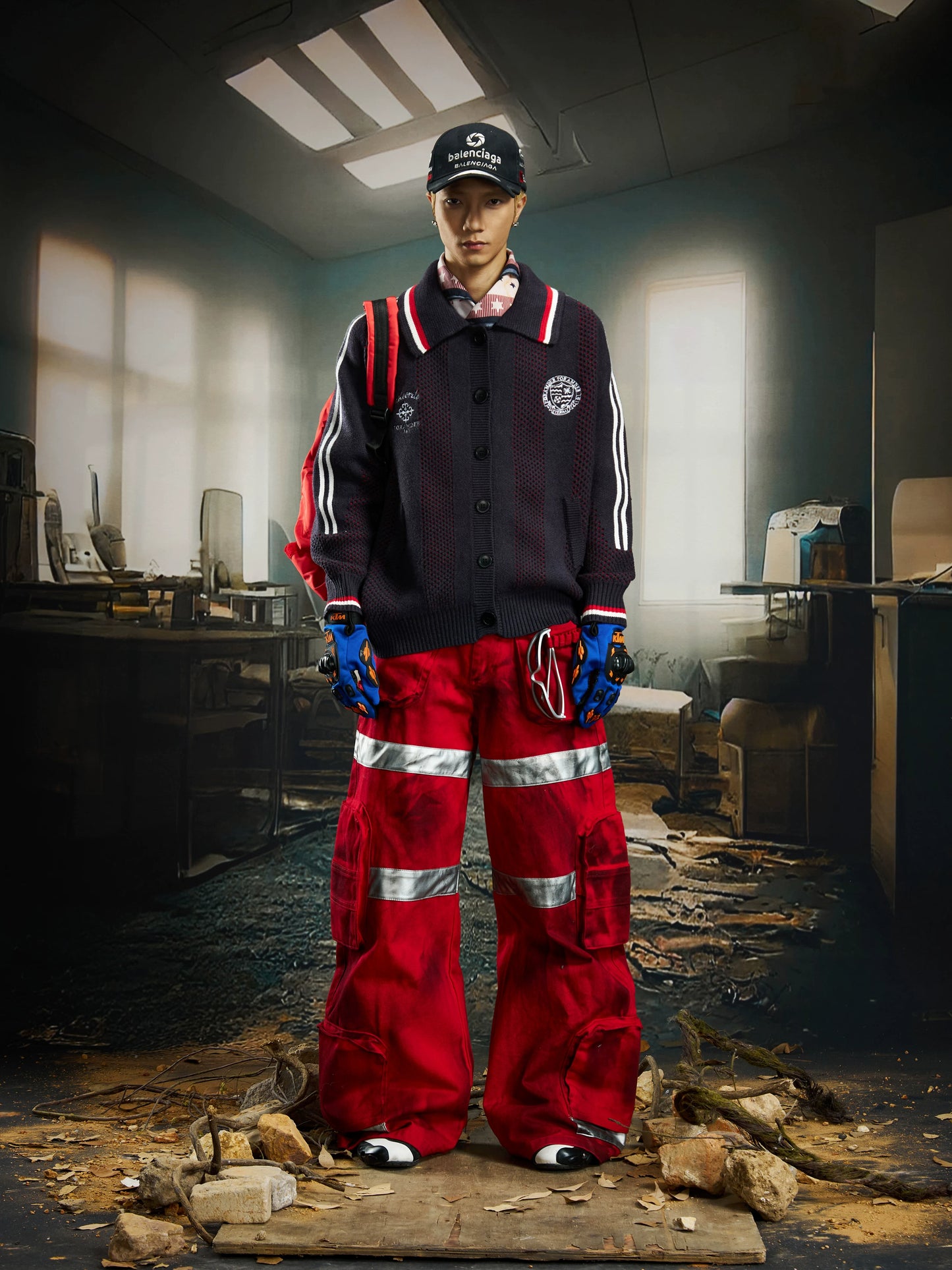 Contrast Jersey Style Embroidery Knit Cardigan WN22747