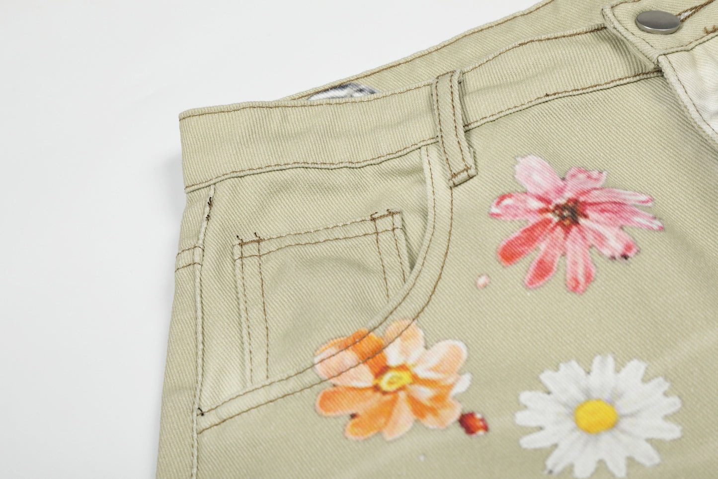 Floral Print Cropped Denim Half Jeans WN25465