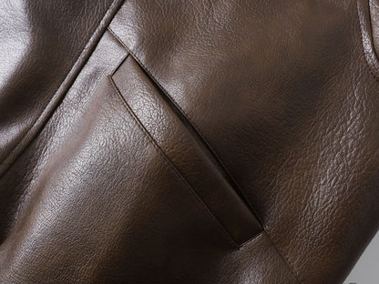 Hooded Fake Fur Lining Zip-Up PU Leather Jacket WN23081