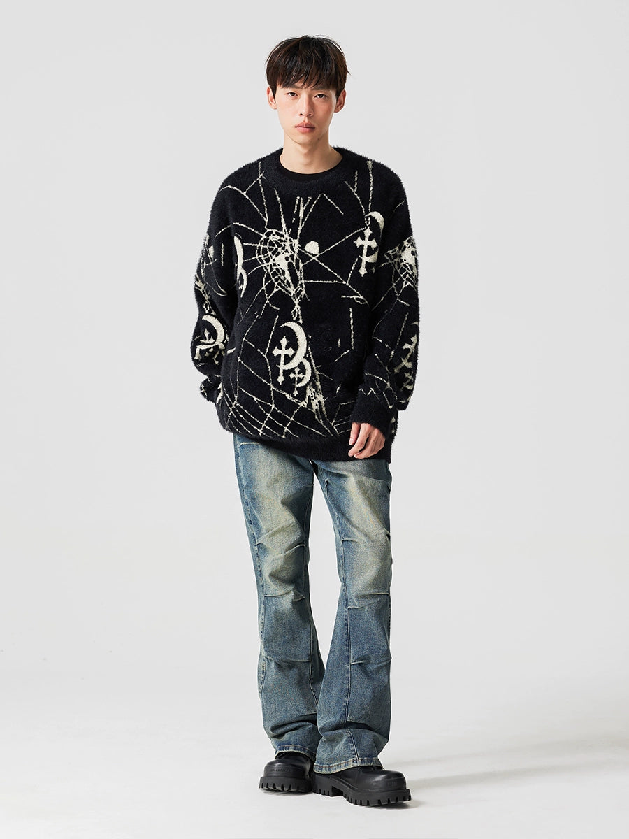 Spider Web Pattern Oversize Knit Sweater WN17618