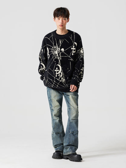 Spider Web Pattern Oversize Knit Sweater WN17618