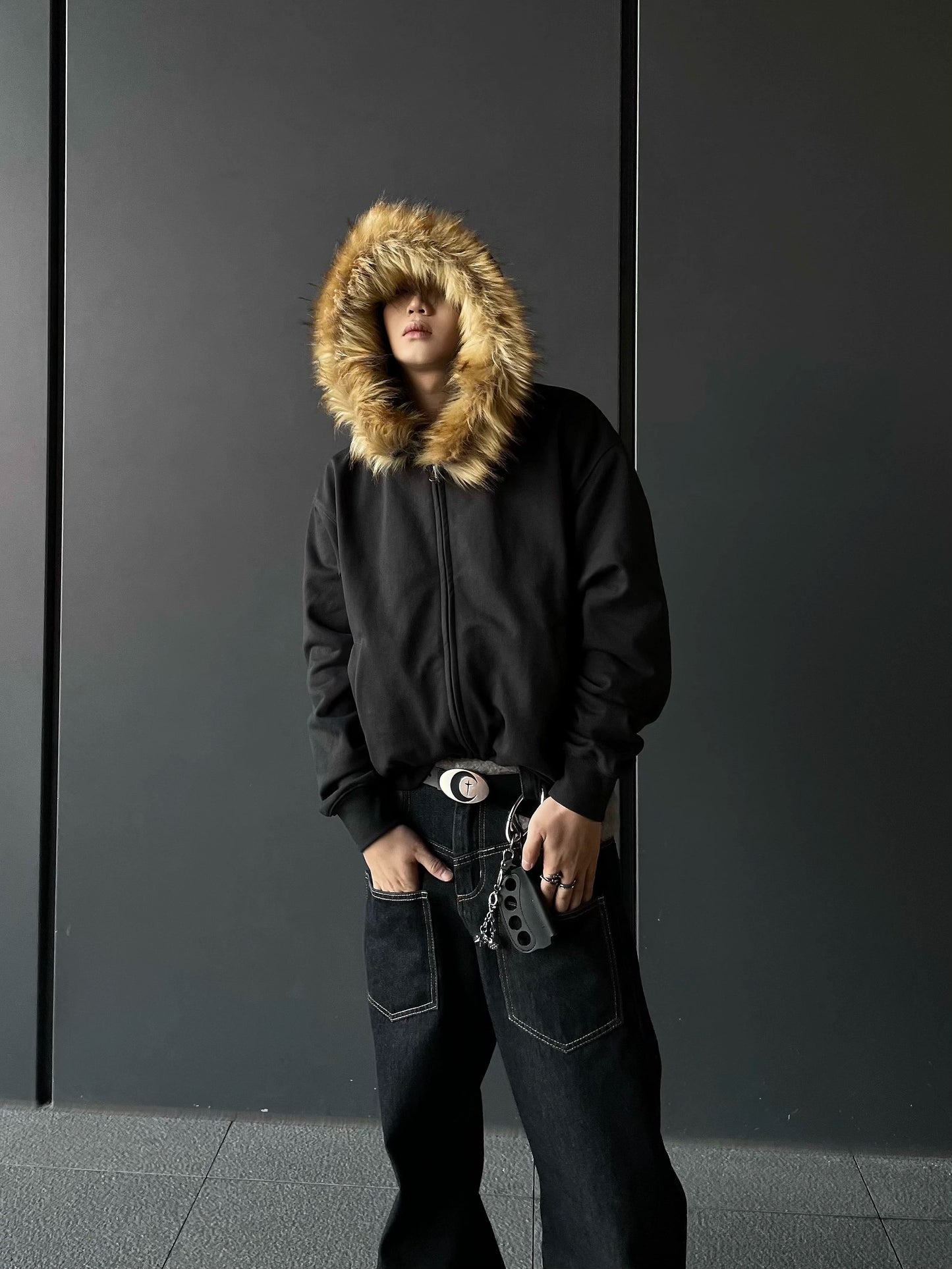 Detachable Fake Fur Zipper Hoodie WN10857