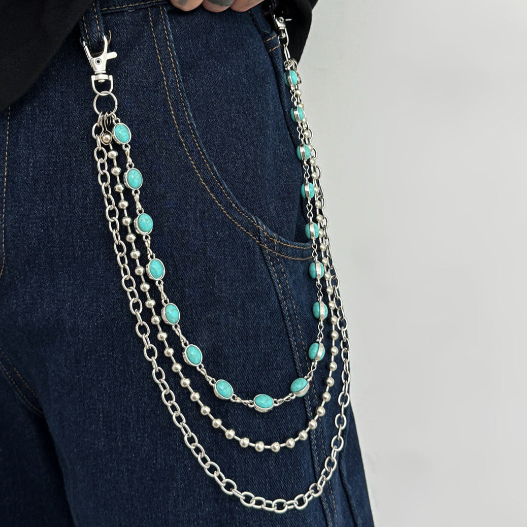 Turquoise Beads Metal Pants ChainWN21069