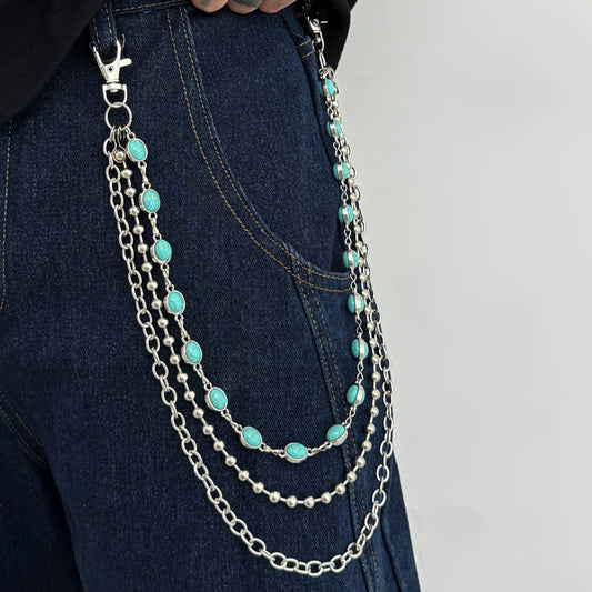 Turquoise Beads Metal Pants ChainWN21069