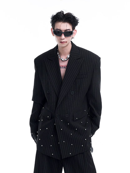 Metal Rivet Stripe Tailored Jacket & Wide-Leg Straight Trousers Setup WN8058