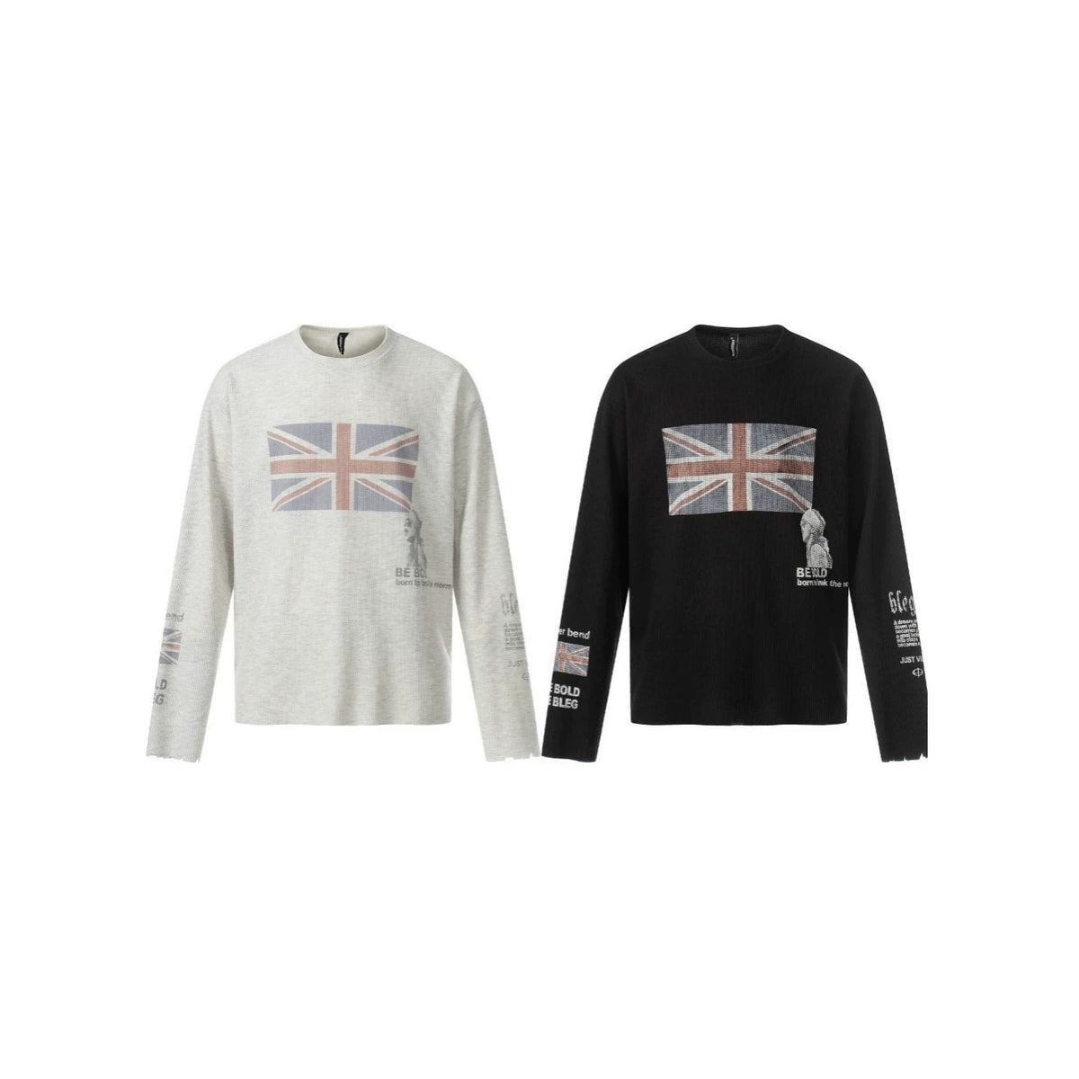 Waffle Texture Graphic Long Sleeve T-Shirt WN28018