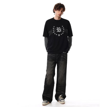 Fake Layered Stripe Star Long Sleeve T-Shirt WN25673