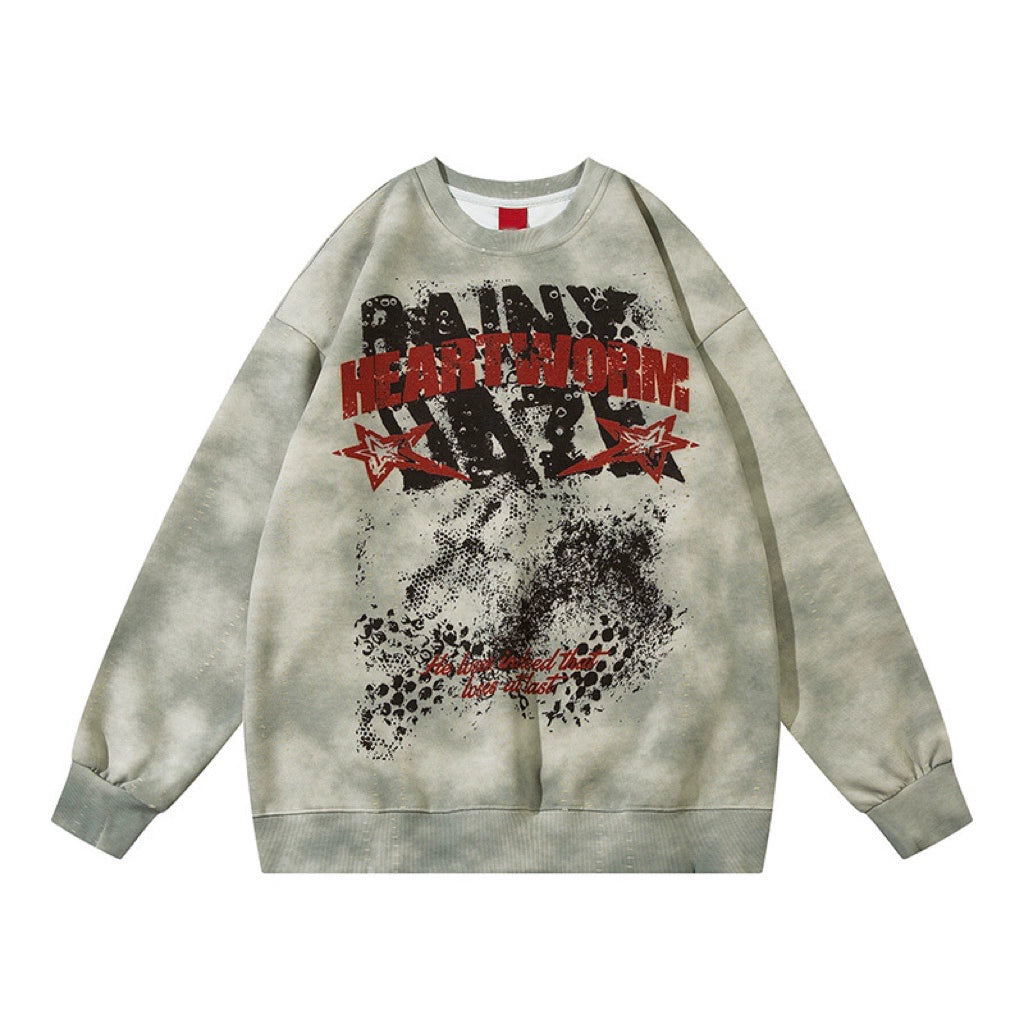 Graffiti Print Washed Round Neck Oversize Sweatshirt WN10896