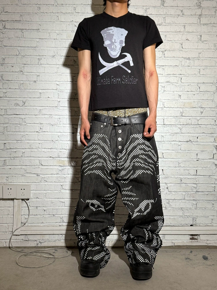 TIGER Dot Print Wide Leg Straight Denim Jeans WN19059