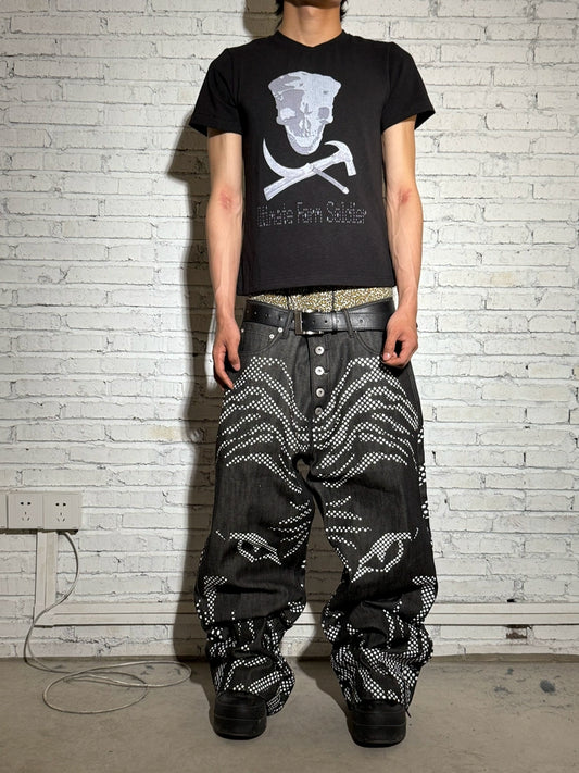 TIGER Dot Print Wide Leg Straight Denim Jeans WN19059