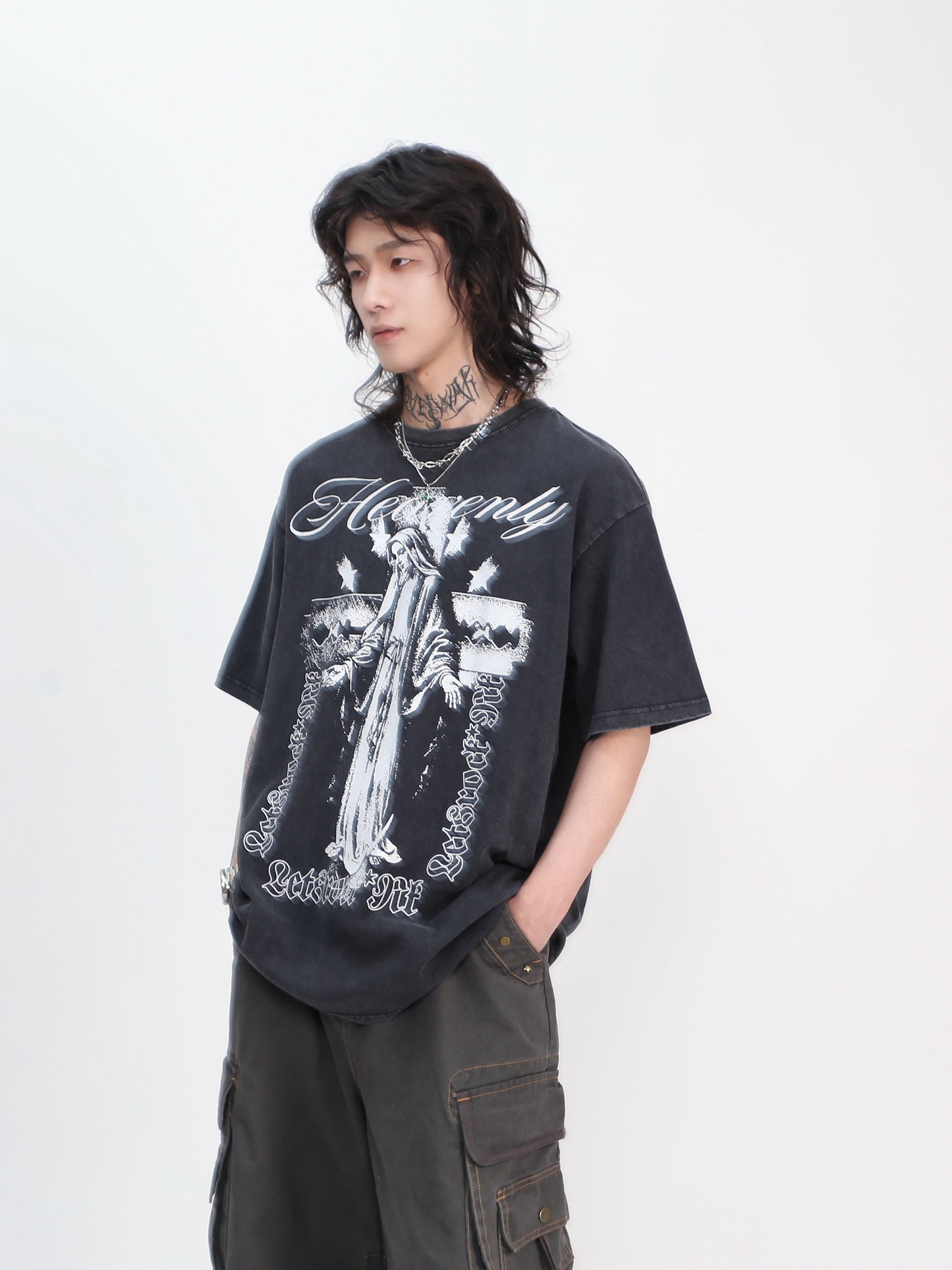 Cross Print Damage Short Sleeve T-Shirt WN24462