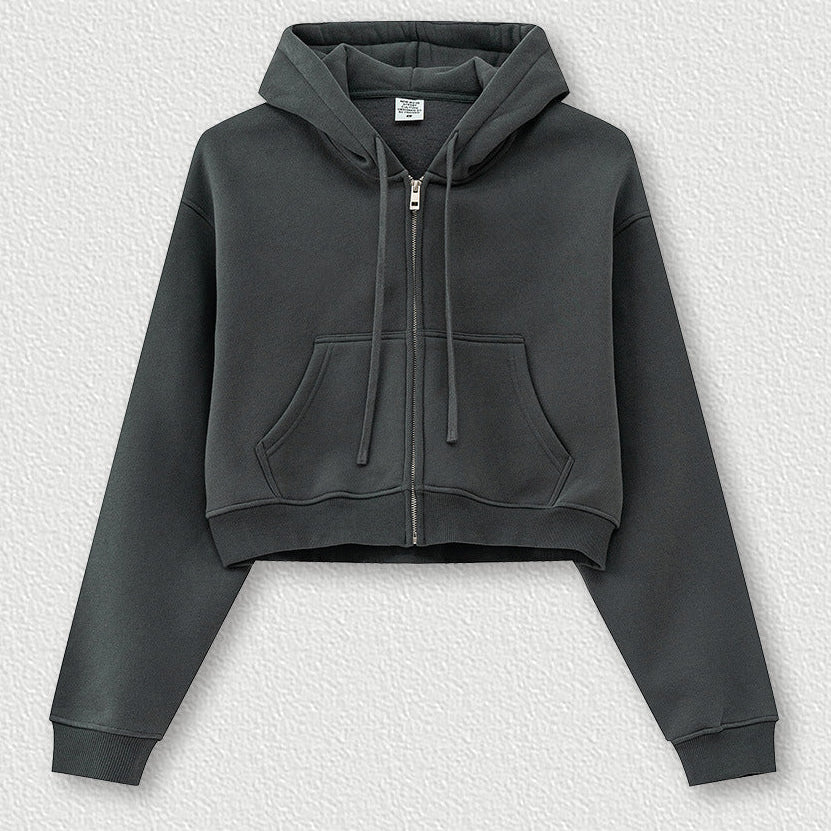 Cropped Sporty Zipper Hoodie & Sweat Jogger Pants & Straight-Leg Sweatpants Setup WN23116