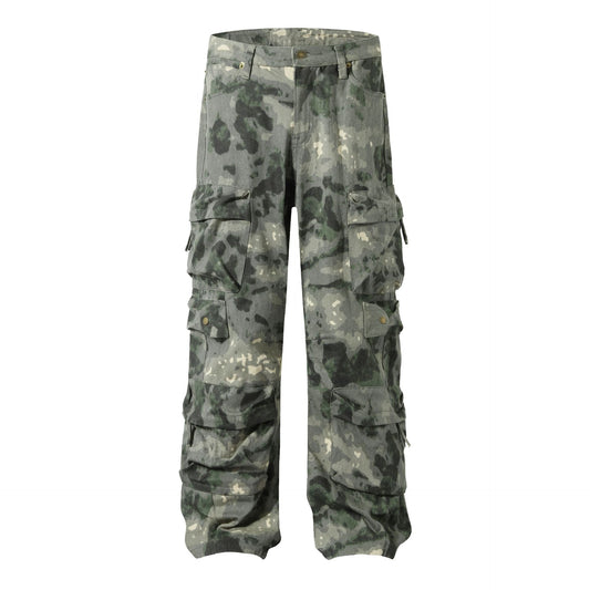 Camouflage Multi-Pocket Wide-Leg Cargo Pants WN11278