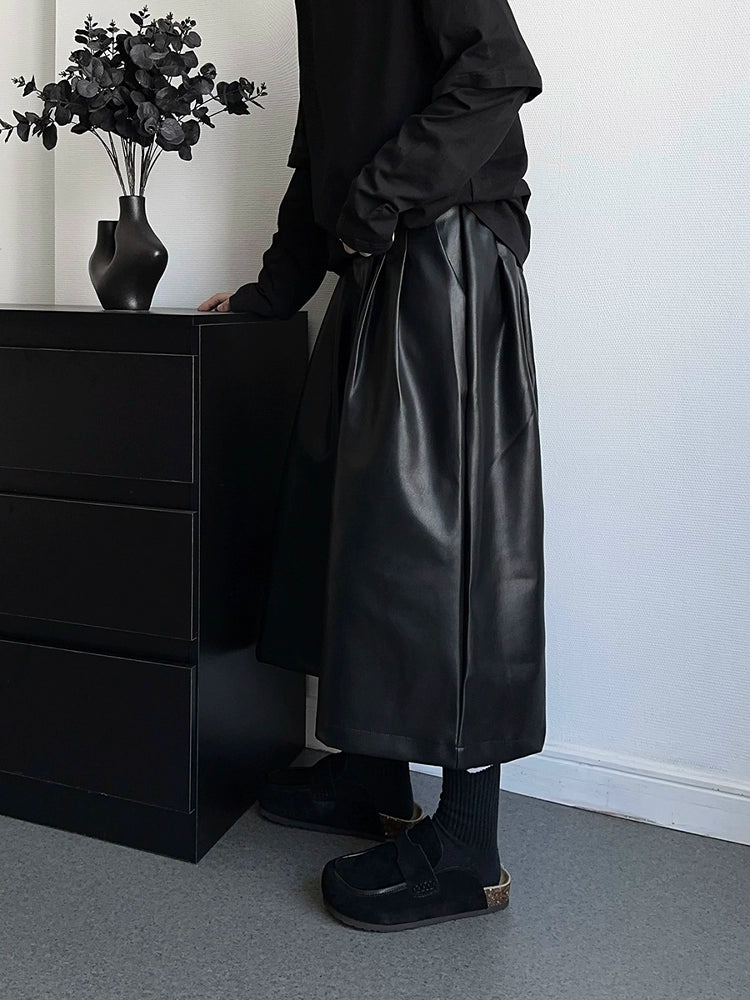 PU Leather Wide Leg Half Pants WN19365