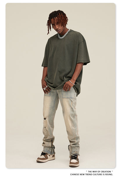 Washed Damage Oversize Short Sleeve T-Shirt WN6068