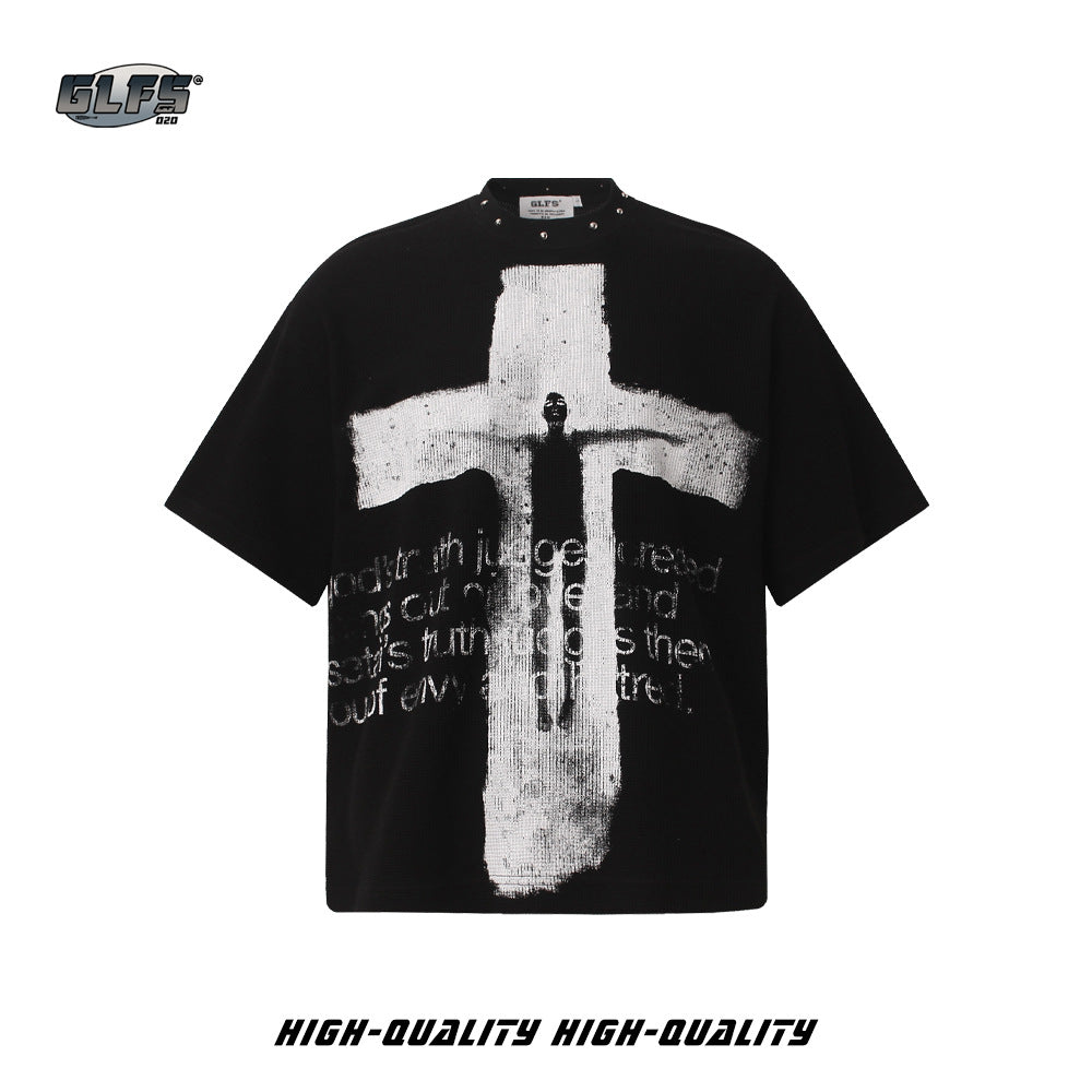 Studs Design Cross Art Print Short Sleeve T-Shirt WN26574