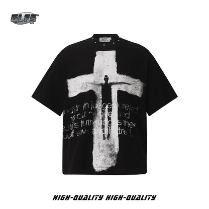 Studs Design Cross Art Print Short Sleeve T-Shirt WN26574