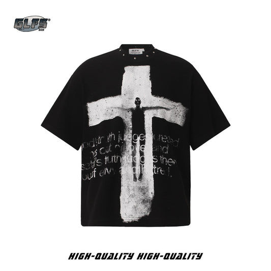 Studs Design Cross Art Print Short Sleeve T-Shirt WN26574