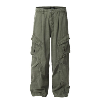 Pleated Design Wide Leg Cargo Pants WN7572