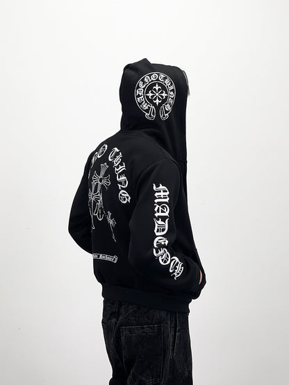 Letter Print Short Length Oversize Zipper Hoodie WN24249