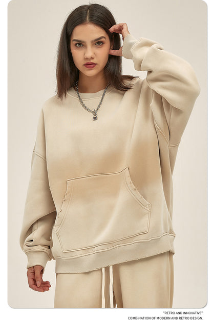 Fleece Lining Spray-dye Damage Oversize Sweatshirt WN9967