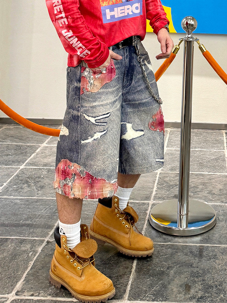 Floral Print Denim Half Pants WN23215