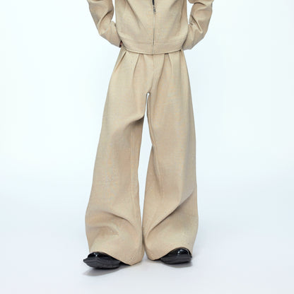 Rhinestone Decor Zipper Jacket & Wide Leg Pants Setup WN21228