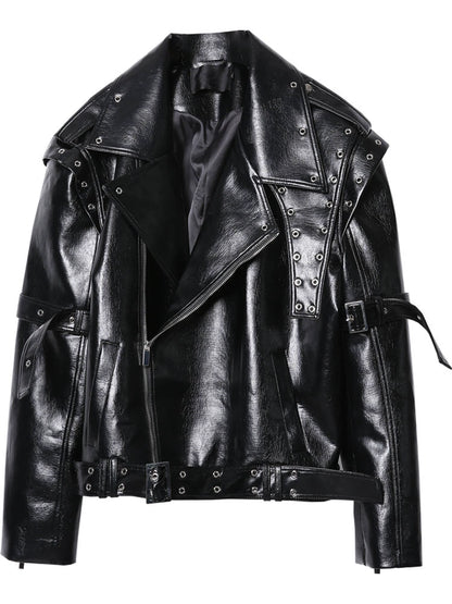 Lapel Asymmetric Zipper PU Leather Jacket WN22421