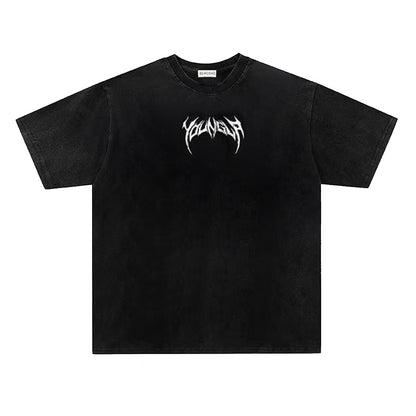 Washed Thorn Letter Print Short Sleeve T-Shirt WN26870