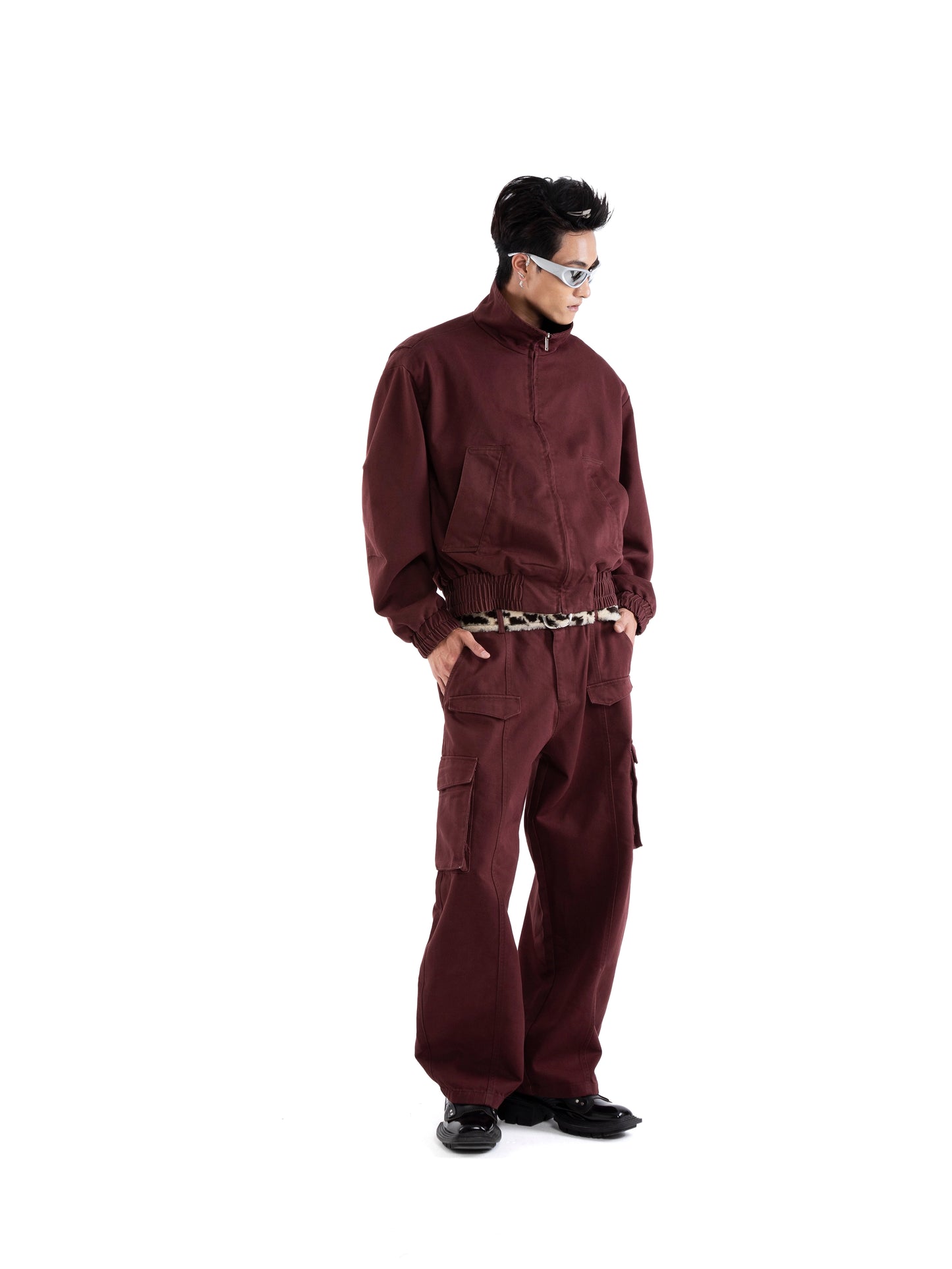 Stand Neck Zipper Short Jacket & Cargo Pants Setup WN20651