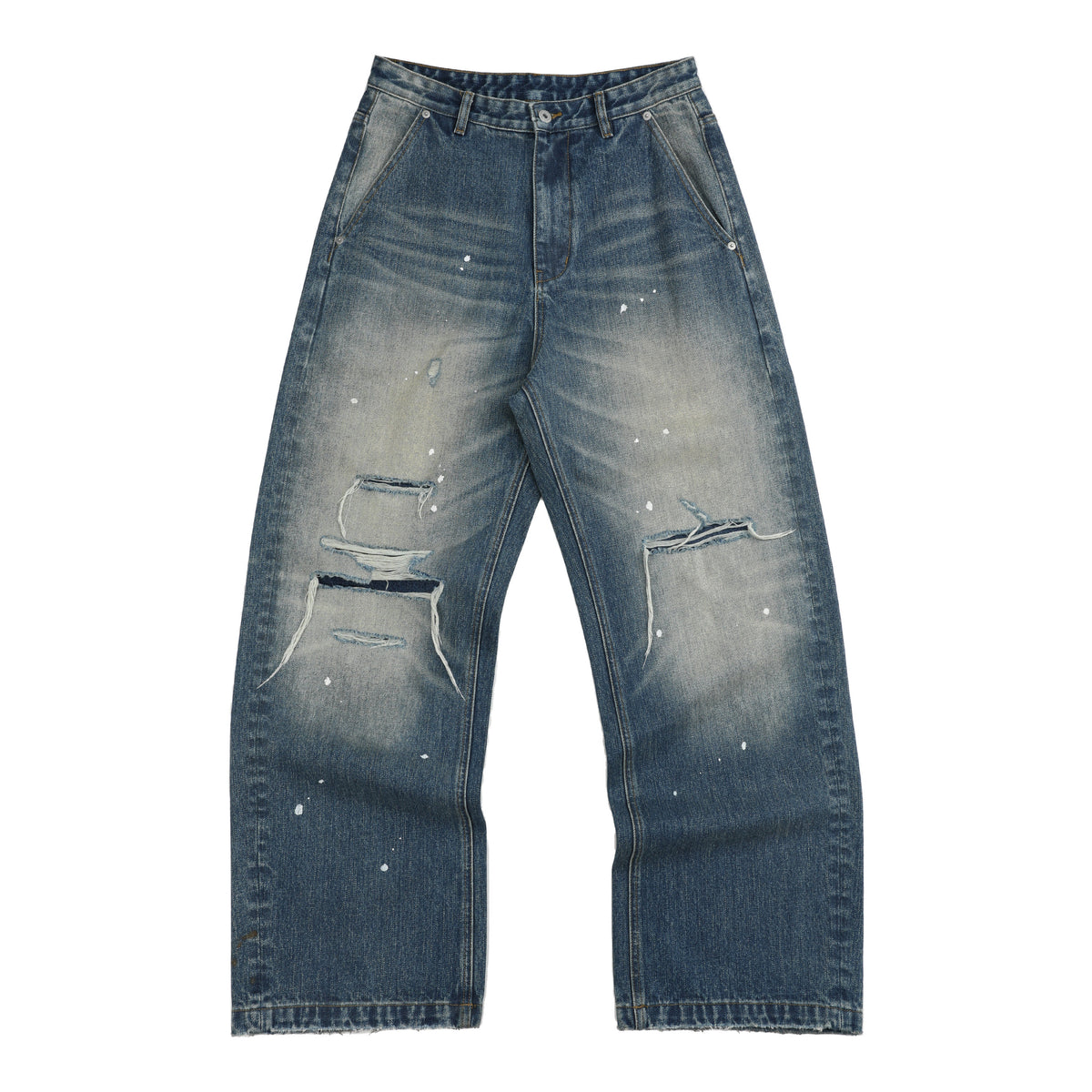 Wide Leg Damage Washed Denim Jeans WN27183