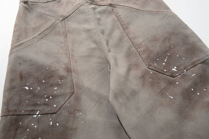 Washed Paint Studs Detail Wide Leg Pants WN25436