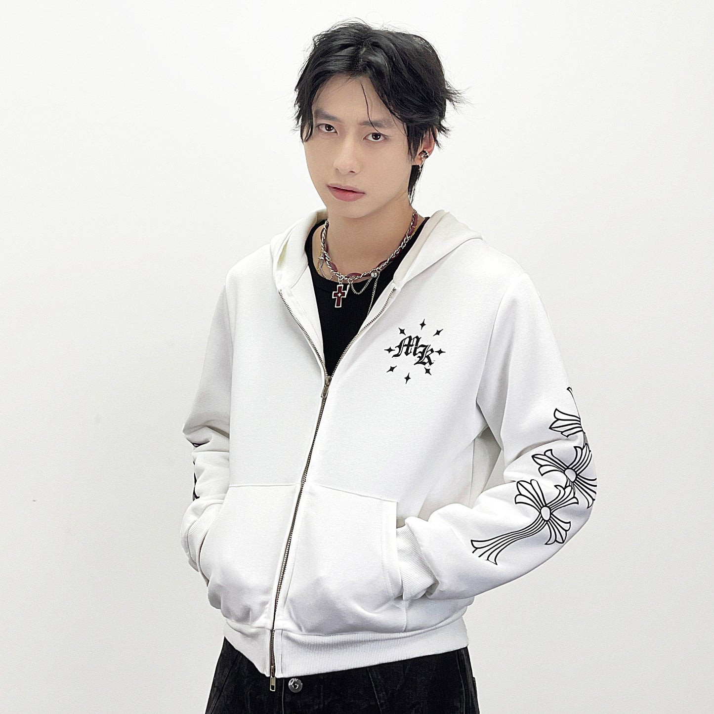 Letter Print Short Length Oversize Zipper Hoodie WN24249