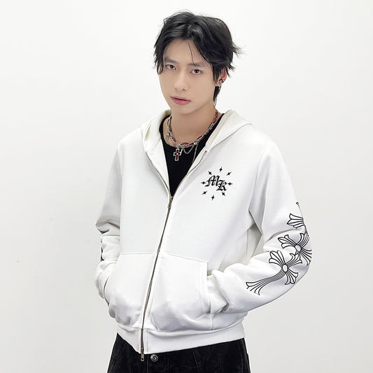Letter Print Short Length Oversize Zipper Hoodie WN24249