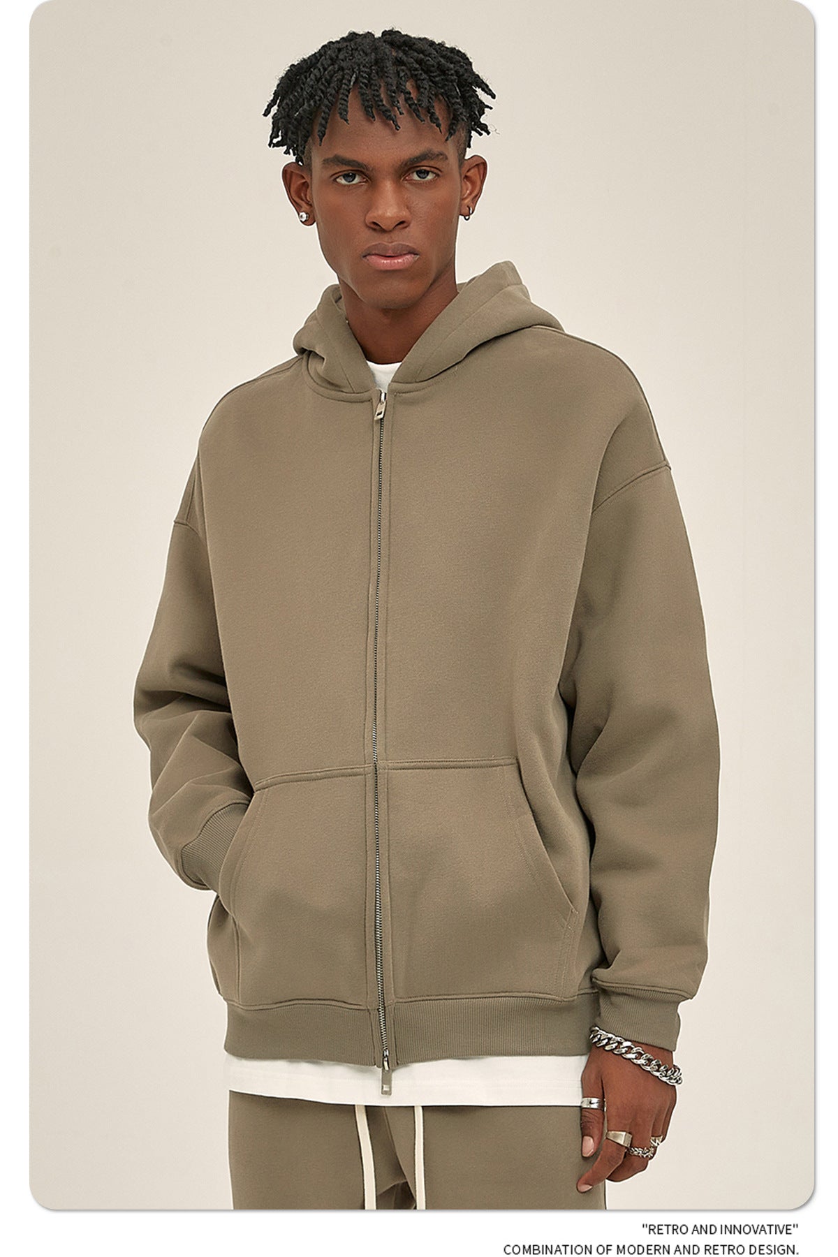 Oversize Heavyweight Zipper Hoodie & Heavyweight Sweatpants Setup WN6640-K