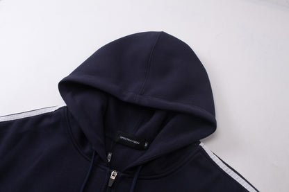 Stripe Zipper Hoodie & Wide Leg Drawstring Sweatpants Setup WN27993