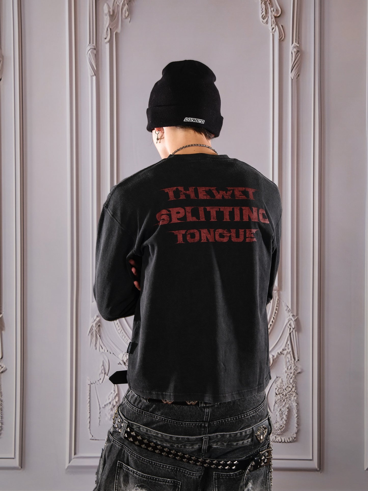 Lip Crack Letter Print Long Sleeve T-Shirt WN26647
