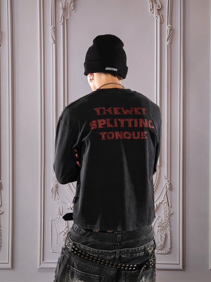 Lip Crack Letter Print Long Sleeve T-Shirt WN26647