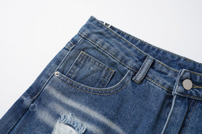 Damage Washed Wide Leg Denim Jeans WN27962