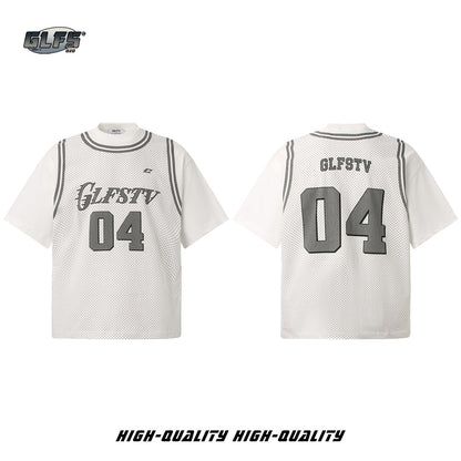 Fake Layered Mesh Number Print Short Sleeve T-Shirt WN26515